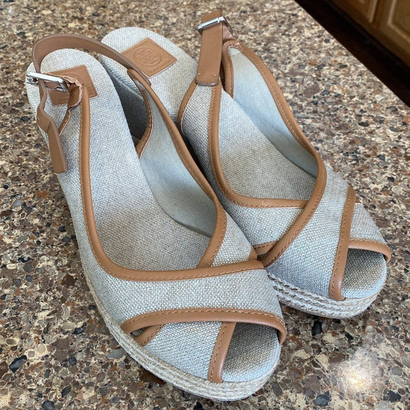 Tory Burch Tan Espadrilles Size 9 Wedge Majorca Sandal - Picture 2 of 9